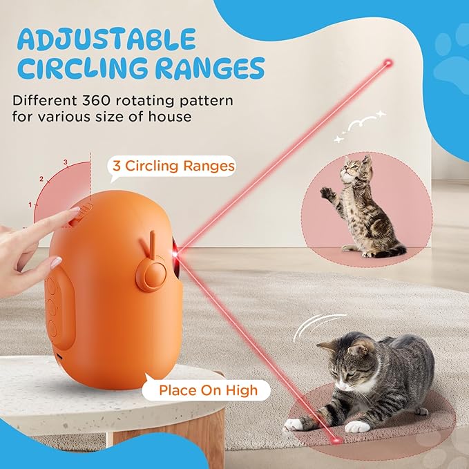 Interactive Cat Toys for Indoor Cats, Cat Laser Pointer Toy, Rechargeable Automatic Cat Toy with Timer & Speed Modes for Cats Dogs Training and Exercise(Orange)
