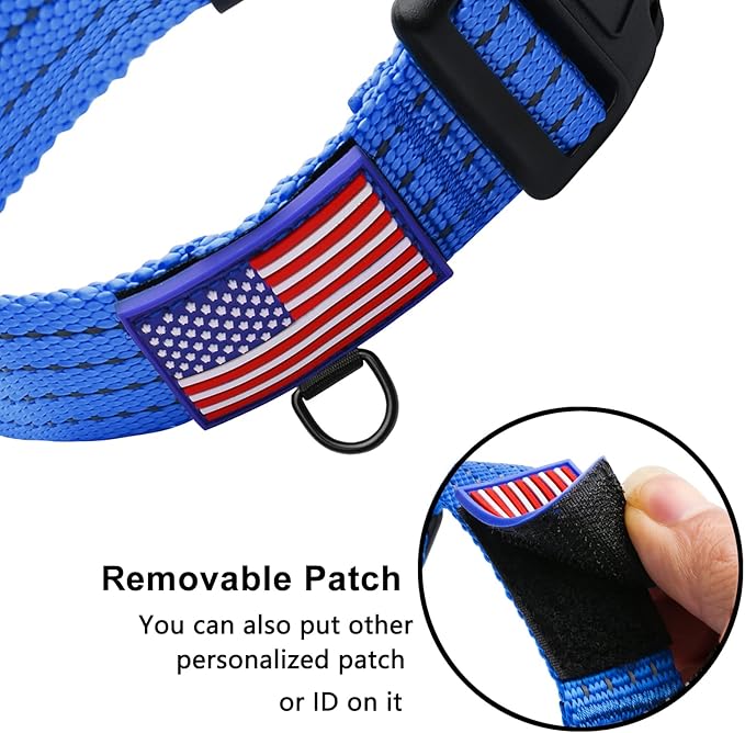 Martingale Collar for Training Dogs. Adjustable Reflective Collars with Buckle-USA Flag- NO Pull-Prevents Slipping Out, for Medium Large XL Dogs. Helps with Strong pullers(L, Blue)