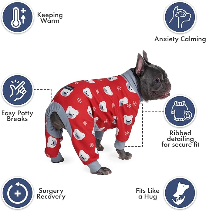 Spark Paws Dog Christmas Pajama, Dog Recovery Suit Male, Onesie, Ultra-Soft and 4-Way Stretch, for Small Medium and Large Breeds - Polar Bear - S