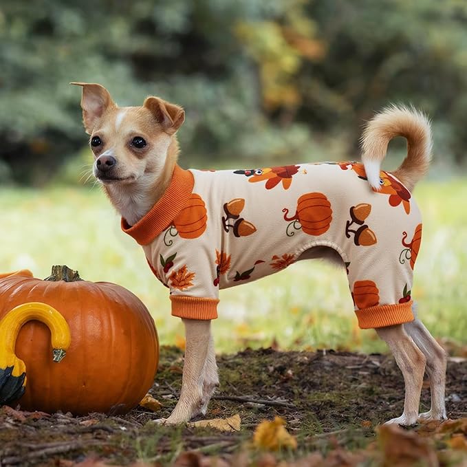 Dog Pajamas Thanksgiving Outfit Soft Lightweight Velvet Dog Onesies Clothes for Small Medium Dogs Cats Pet Winter Fall Pjs