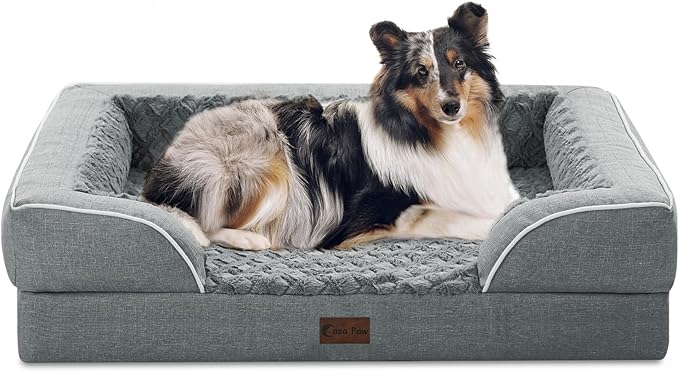 Orthopedic Dog Beds for Large Sized Dogs, Waterproof Memory Foam Large Pet Bed with Sides 36x27Inch, Non-Slip and Egg-Crate Foam Big Dog Couch Bed with Removable Washable Cover, Grey