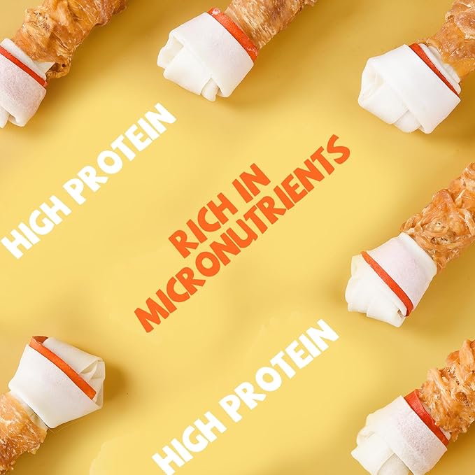 Dog Treats Large Breed, Chicken Wrapped Rawhide Bones, Large Size Long Lasting Chew with Taurine, Dog Treats Teeth Cleaning Snacks for Medium Large Dogs, 4 Counts, 10.6oz