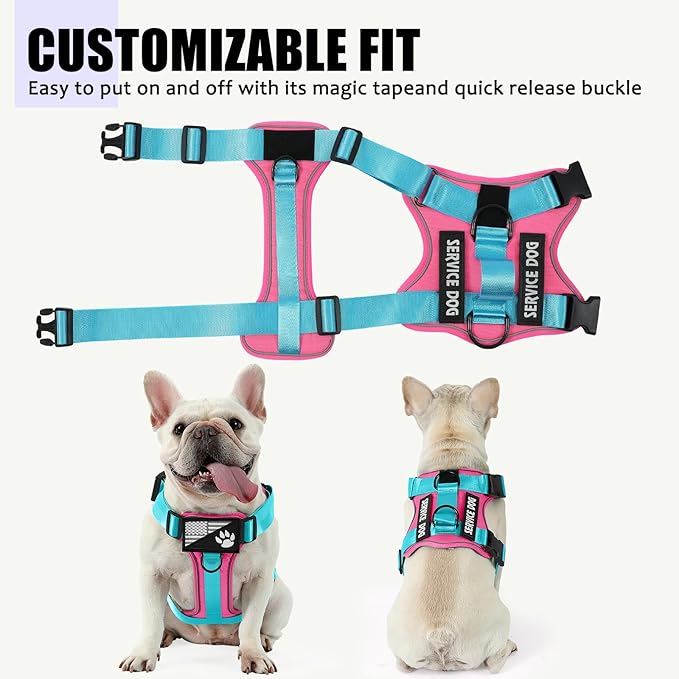 Demigreat Service Dog Harness, Reflective Dog Vest Harness with 5 PCS Patches, Adjustable Soft Oxford Pet Harness, Inner Layer Mesh, Easy to Control for Small Medium Large Dogs
