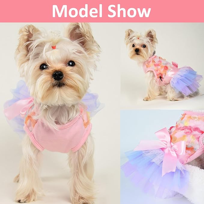 Dog Tulle Dress, Summer Clothes for Small Dogs Girl Dresses Female, Polka Pet Dog Outfit, Puppy Cat Apparel, Pink (Small, Macaroon Skirt)