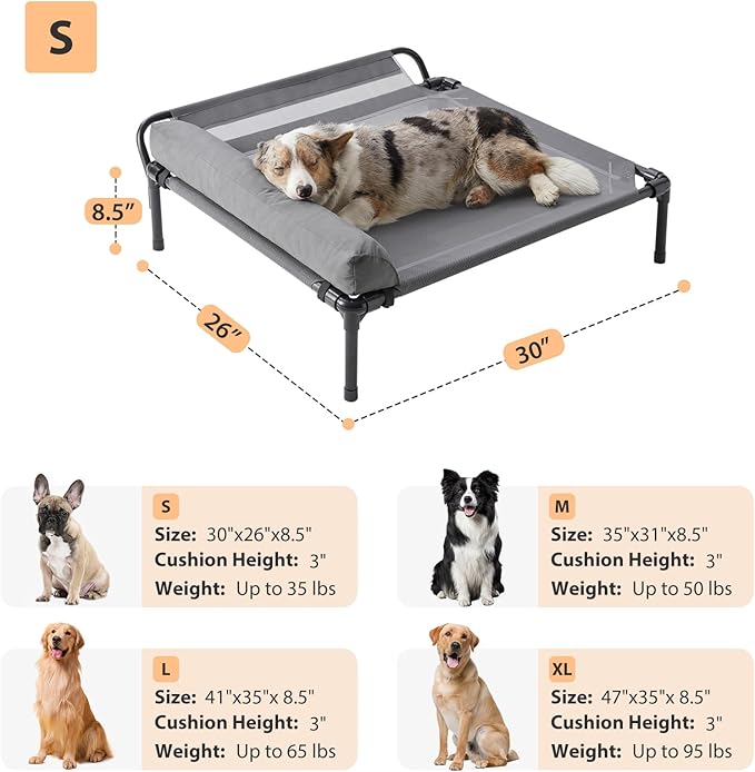 Cooling Elevated Dog Beds, Outdoor Raised Dog Bed for Large Pet, Elevated Outdoor Pet Cot, Durable Breathable Teslin Mesh with Slope Headrest, Chew Proof Portable Pet Bed for Indoor and Outdoor Use