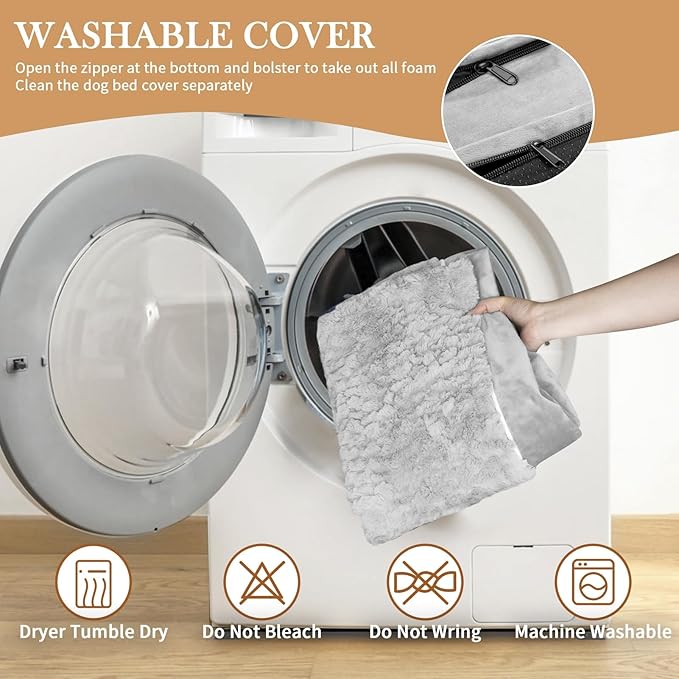 Comfort Expression Orthopedic Dog Bed for Medium Dogs 28x19 Inch, Waterproof Egg Crate Foam Medium Pet Bed with Removable Bolsters, Dog Couch with Washable Cover & Non-Slip Bottom, Gery White