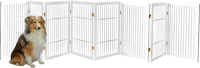 Pet Dog Gate Strong and Durable Freestanding Folding Acacia Hardwood Portable Wooden Fence Indoors or Outdoors by Urnporium (White Pet Gate, 8 Panel 30" Tall)