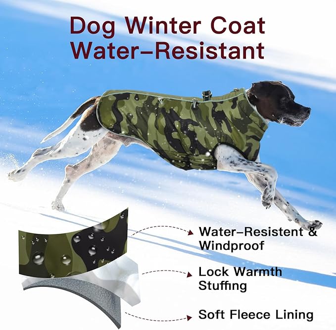 Medium Dog Coat Dog Winter Jacket,Warm Zip Up Snowsuit Dog Harness Vest Reflective Water-Resistant Dog Coat Dog Snow Jacket for Medium Dogs Jack Russell, Mini Schnauzer, Camouflage