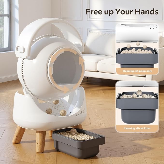 Self Cleaning Litter Box,Automatic Cat Litter Box for Multiple Cats,Robot with APP Control,Dual Safety Protection,Odor-Free Waste Disposal Includes Trash Bags,WhiteKT