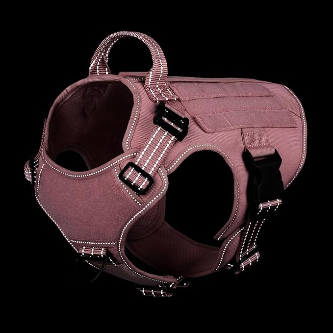 ICEFANG Tactical Dog Harness,X-Large Size, 2X Metal Buckle,Working Dog MOLLE Vest with Handle,No Pulling Front Leash Clip,Hook and Loop Panel (Pink, XL (Pack of 1))