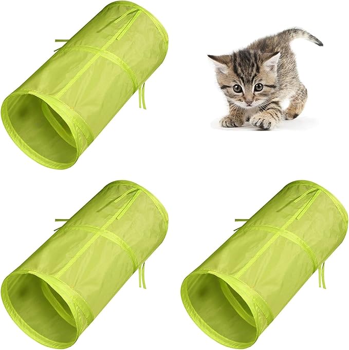 Foldable Spiral Cat Tunnel - Indoor Toy for Small Cats, Kittens, and Rabbits - Tube for Interactive Play and Outdoor Fun - Pet Activity Toy Light Green 20" 3 Pcs