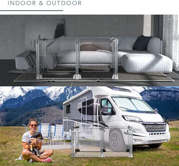 Front Row Foldable Dog Playpen – Durable and Portable Puppy Playpen for Exercise, Rest & Play – Clear Fence Panels with Aluminum Rods and Crate for Dogs and Other Small Pets (Silver, 6-Panel)