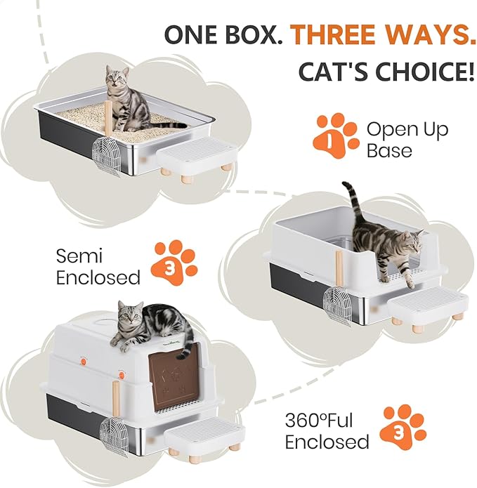 Stainless Steel Litter Box with Lid, 28" Extra Large Cat Litter Pan, Enclosed Metal Litter Box with Litter Scoop & Filter Pedal, Anti-Leakage, Odor Free, Non-Sticky, Anti-Leakage, Easy Cleaning