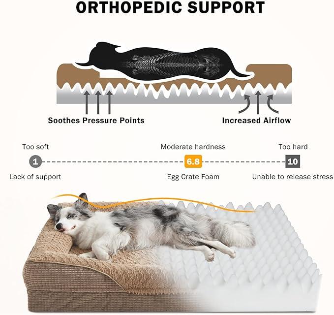 INVENHO Orthopedic Dog Beds Large Sized, XL Washable Egg-Crate Memory Foam Dog Couch Bed with Washable Removable Cover, Waterproof Lining and Nonskid Bottom
