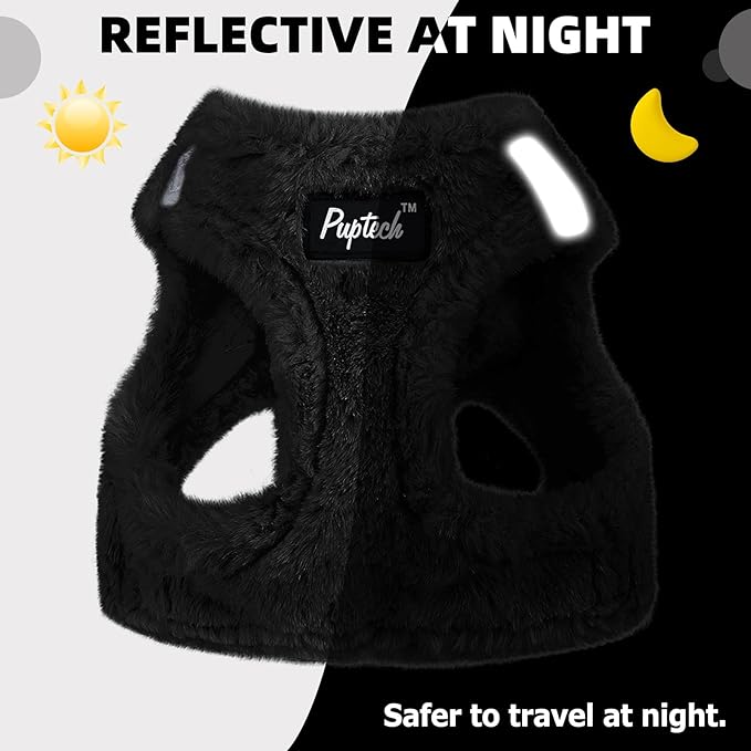 PUPTECK Adjustable Dog Harness Collar and Leash Set Step in No Pull Pet Harness for Small Medium Dogs Puppy and Cats Outdoor Walking Running, Soft Mesh Padded Reflective Vest Harnesses, Black S