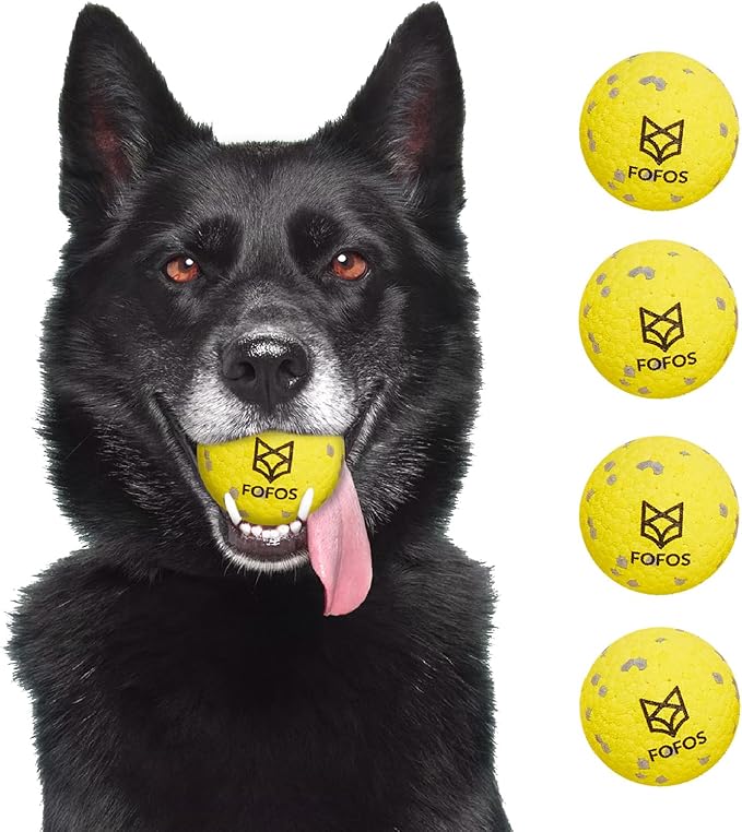 FOFOS Dog Balls Chew Toys Tennis Ball for Aggressive Chewers Teething Molar Toys Water Toy Interactive Fetch Balls Gift Set for Large Medium Dog and Puppies (4 Pack, 2.75 inch)