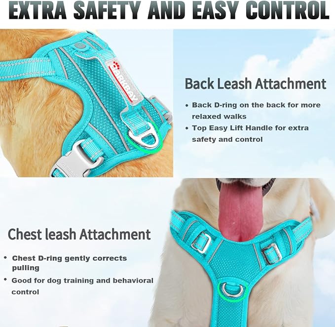 BARKBAY No Pull Dog Harness Large Reflective Dog Harness with Front Clip and Easy Control Handle for Walking Training Running with ID tag Pocket(Ocean Blue,L)
