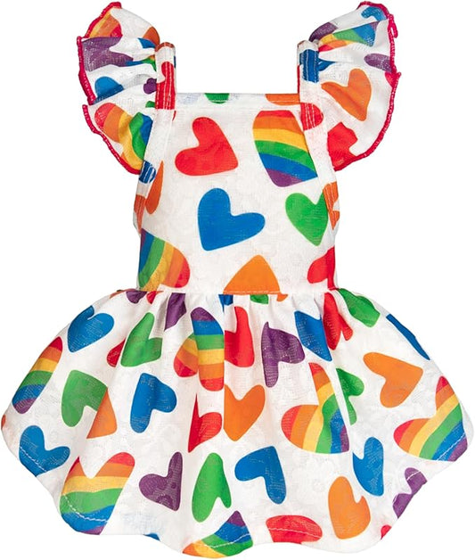 Fitwarm Colorful Heart Dog Dress, Summer Clothes for Small Dogs Girl, Cute Pet Rainbow Outfit, Red, Yellow, Blue, Green, White, Large