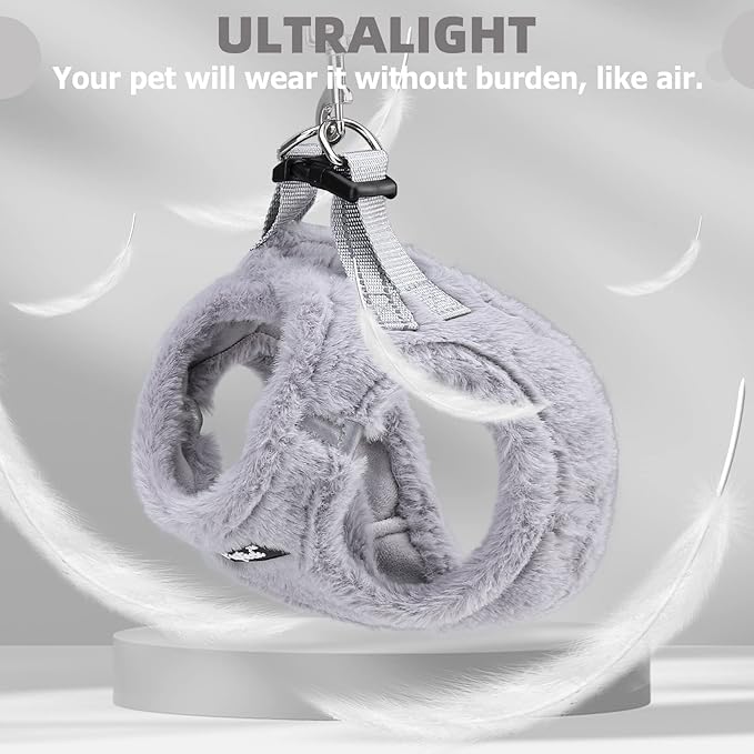 PUPTECK Adjustable Dog Harness Collar and Leash Set Step in No Pull Pet Harness for Small Medium Dogs Puppy and Cats Outdoor Walking Running, Soft Mesh Padded Reflective Vest Harnesses, Plush Grey S