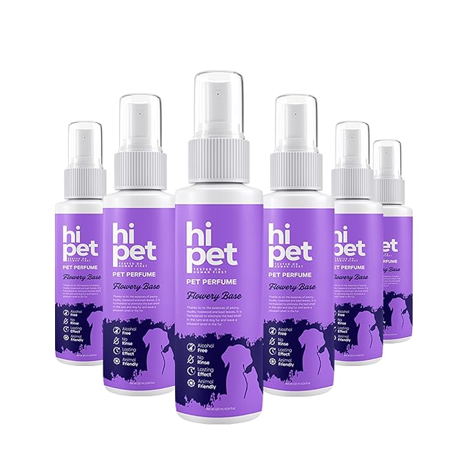 Hi Pet Flowery Base Pet Perfume, Cat & Dog Perfume Spray Long Lasting, Cat and Dog Cologne to Soften, Shine, Refresh the Coat, 4.06 Fl Oz (Pack of 6)