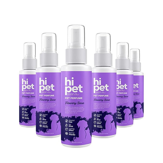 Hi Pet Flowery Base Pet Perfume, Cat & Dog Perfume Spray Long Lasting, Cat and Dog Cologne to Soften, Shine, Refresh the Coat, 4.06 Fl Oz (Pack of 6)