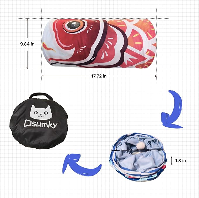 Cat Tunnel for Indoor Cats Interactive, Collapsible Tube for Cats Kittens Rabbits Puppies Crinkle Pop Up,10'' Dia, 18''L,Red