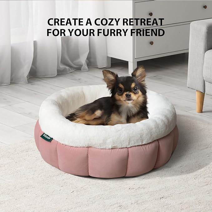 BALANCE Cat Beds for Indoor Cats, Washable Round Cat Bed, Cute Kitten Bed with Anti-Slip Bottom for Kitty and Puppy, 18 Inches, Mellow Rose