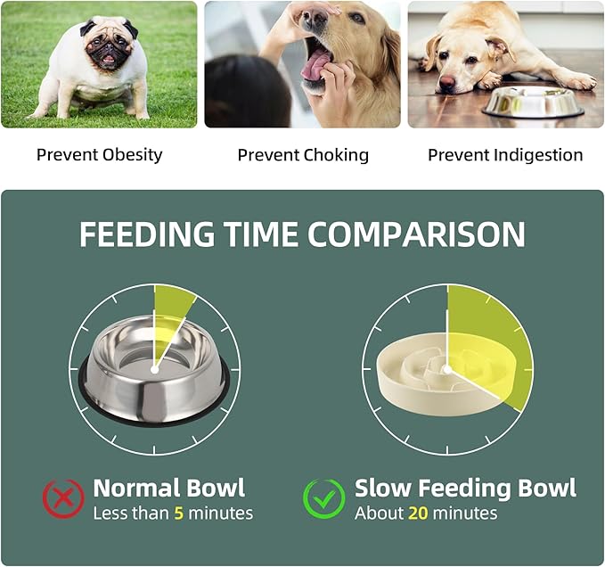 7.3inch Ceramic Slow Feeder Dog Bowl for Medium and Large Breed, Puzzle Dog Food Dish, Anti-Gulping, Pet Slow Feeder, Stop Bloat, Preventing Choking (Single Bowl-Beige)