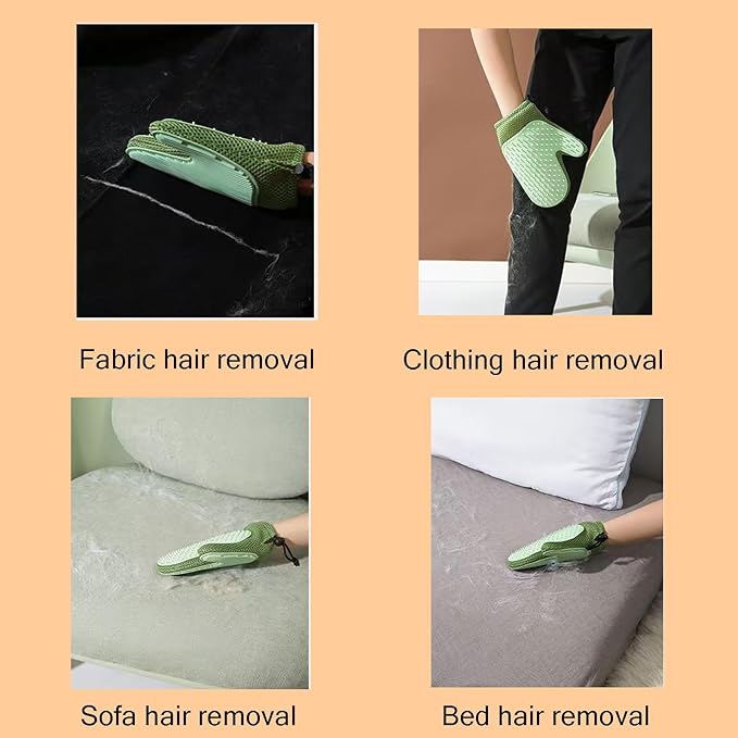 Pet Hair Remover Gloves Bath Brush Gentle Shedding Brushes,Pet Hair Remover Tool for Carpet, Curtain, Clothing, Couch, Car Seat (Green)