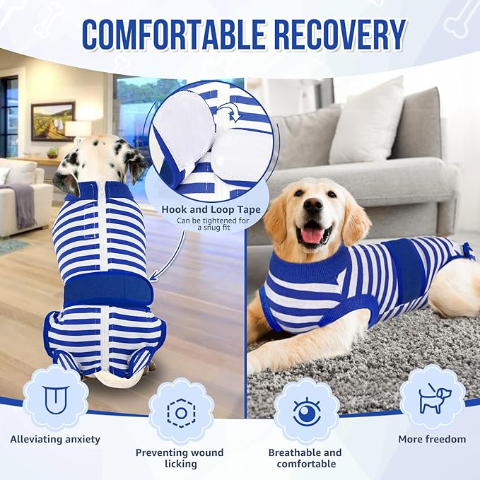 Lukovee Recovery Suit for Dogs, Zipper On Recovery Suit for Female Male Dog, Onesie Abdominal Wounds Cone E-Collar Alternative Prevent Licking Spay Recovery Suit (L,1BL)