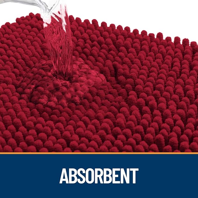 OLANLY Dog Door Mat for Muddy Paws 30x20, Paw Print Design, Absorbs Moisture and Dirt, Absorbent Non-Slip Washable Doormat, Quick Dry Chenille Mud Mat for Dogs, Entry Indoor Entryway Carpet, Red