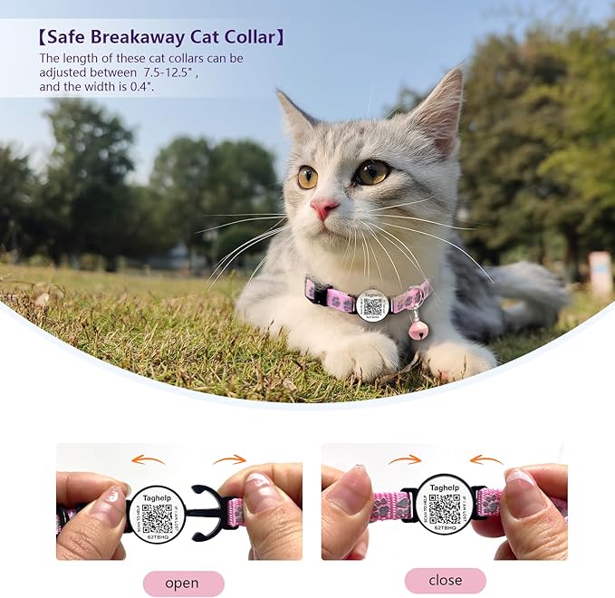 2 Pack Smart Safety Breakaway Cat Collar | QR Code Tag Stores All Vital Info Online | Reflective, Bell & Adjustable for Active Kittens (Blue & Orange)