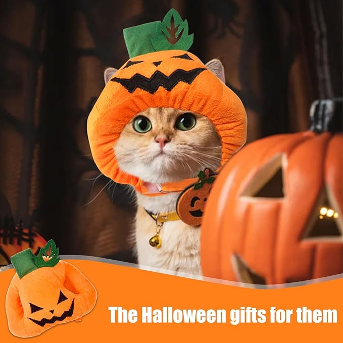 ABTOLS Halloween Dog Cat Pumpkin Shape Hat, Adjustable Soft Small Pet Orange Pumpkin Cap Headwear for Puppy Dogs Kittens Halloween Festival Cosplay Costume Accessory Headgear