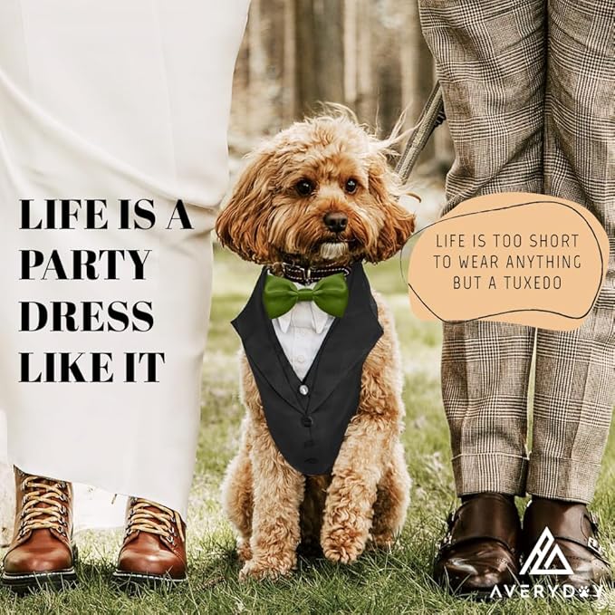 AVERYDAY Dog Tuxedo for Wedding Outfit, Dog Suit and Tie Costumes for Birthday, Halloween, Cosplay, Christmas Party, Pet Formal Wear with Bowtie, Tux for Medium Large Dogs, Bulldog, Labrador, Husky
