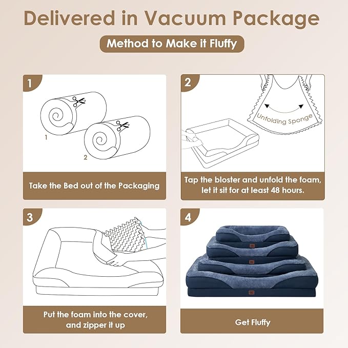 EHEYCIGA Memory Foam XXL Dog Bed for XLarge Sized, Extra Large Orthopedic Dog Sofa with Sides and Waterproof Liner, Washable Bolster Pet Couch with Removable Cover, 52x41x8 Inch, Navy