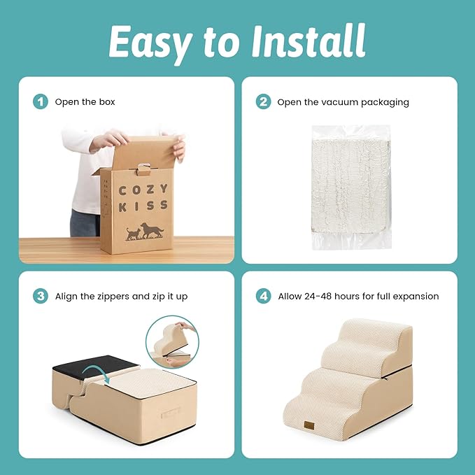 Dog Stairs for Small Dogs 19.7" H, Detachable Dog Step for Puppy or Older Cat, Ramp for Bed, Sofa, Couch or Chair, Ladder with High Density Foam, 15.7x28.3x19.7 inch, 4 Step, Beige