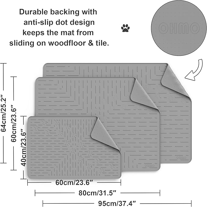 OHMO Cat Litter Mat Trapping Mat Premium Silicone Rubber 23.5x16 Grey, Waterproof and BPA Free Kitty Litter Box Mat, Easy to Clean and Keeps The Floor Tidy