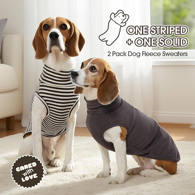 FUAMEY 2 Pack Dog Fleece Vest for Extra Small Dogs,Maltese Chihuahua Stretchy Dog Sweatshirts Warm Dogs Pullover Winter Pet Sweaters with Leash Hole Puppy Turtleneck Sleeveless Grey XS