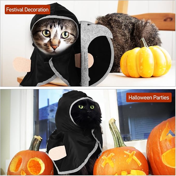 Halloween Pet Cosplay Cloak for Cats and Dogs, Lightweight Polyester Cape with Hat, Funny and Comfortable Costume for Halloween Parties