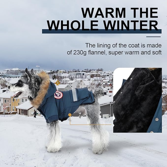 PINA Small Dog Coats - Waterproof, Warm Winter Jacket with Faux Fur Hood, Reflective, Flannel Lined, Windproof