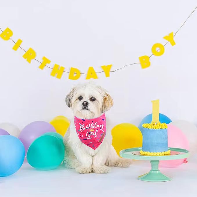Realeaf Birthday Girl Dog Bandana, Dog Birthday Party Supplies,Premium Durable Fabric, Bandana for Large and Extra Large Dogs (Pink, X-Large)