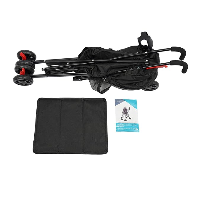 Pet Stroller, Foldable Pet Stroller with Weather Cover, Dog Cat Strolling Cart with 360° Wheels & Brakes for Small and Medium-Sized Dogs or Cats (Black)