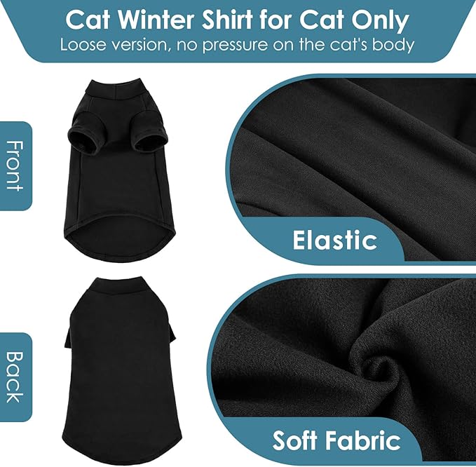 SUNFURA Turtleneck Sweater for Cat, Sphynx Cats Shirt Hairless Cat Sweaters with Sleeves, Warm and Soft Kitten Pullover Fleece Winter Pajamas Jumpsuit for Puppy Cats, Black XL