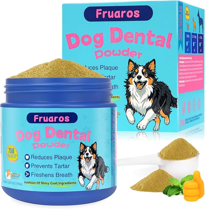 Dog Teeth Cleaning Powder, Dog Dental Powder for Dog Breath Fresh and Teeth Cleaning, Targets Tartar & Bad Breath with 750 Million Probiotics. Plaque Off Dental Care Formulated for Medium Dogs (150g)