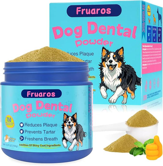Dog Teeth Cleaning Powder, Dog Dental Powder for Dog Breath Fresh and Teeth Cleaning, Targets Tartar & Bad Breath with 750 Million Probiotics. Plaque Off Dental Care Formulated for Medium Dogs (150g)