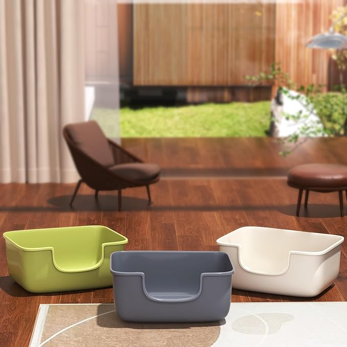 Large Cat Litter Box with High Sides, Open Kitty Litter Boxes Anti-Splashing for Indoor Cat Low Entry Cat Litter Pan for Small and Elderly Cats, Tool-Free Assembly(19.7” * 15.76” * 8.67” White)