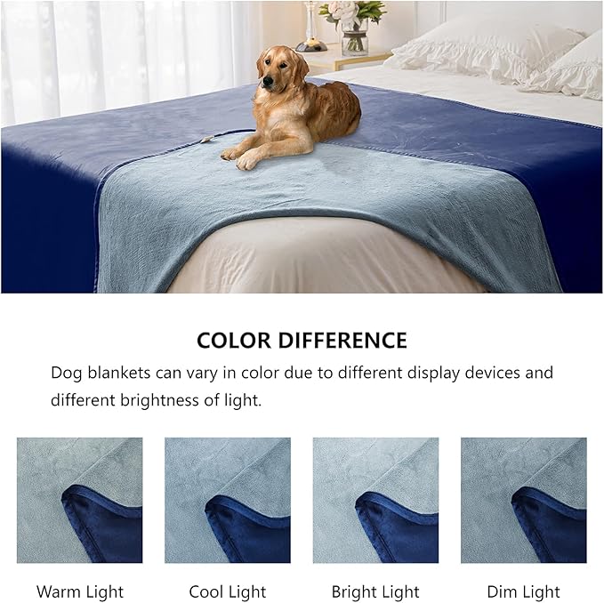 Waterproof Dog Blankets, Washable Pee Proof Pet Blanket for Couch, Soft Reversible Puppy Throw Furniture Protector Cover for Bed Sofa-68"x82",Navy Blue+Stone Blue