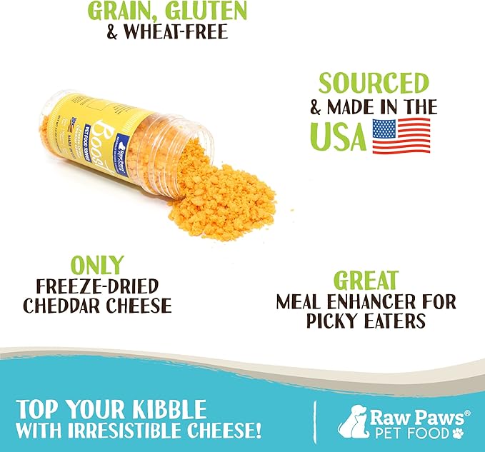 Raw Paws Boost Pet Food Topper Freeze-Dried Cheese, 3.6-oz - Made in USA - Dog Food Toppers for Picky Eaters - Dog Cheese Treats Dog Food Seasoning - Meal Toppers for Dogs, Kibble Toppers for Dogs