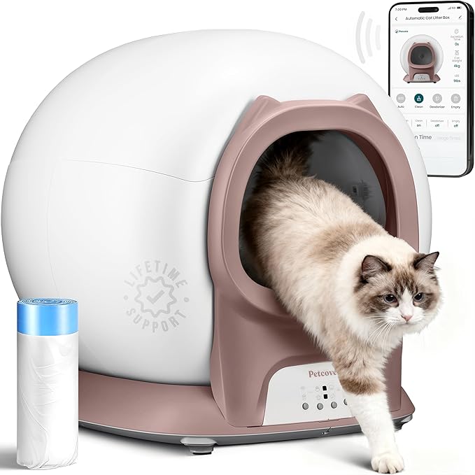 Self Cleaning Litter Box with Auto Safety Sensors for Multiple Cats - Automatic Cat Litter Box Self-Cleaning - Covered Odor Removal with APP Control - Compatible On All WiFi - Electric Robot