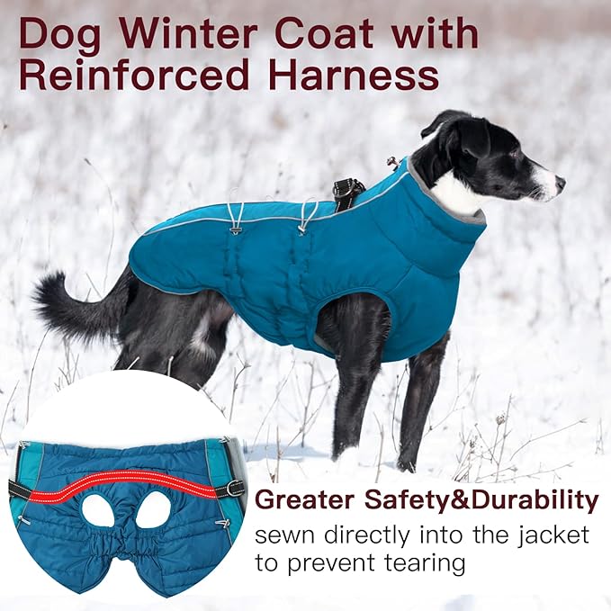 Medium Dog Winter Jacket - Warm Reflective Water-Resistant Snowsuit for Medium Dogs, Green